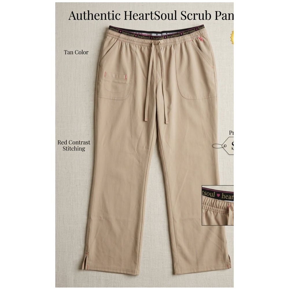 HeartSoul Women Petite Khaki Tan Scrub Pants Drawstring 20110P Size M Petite